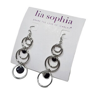 Lia Sophia Shiny Silver Dangle Drop Circle Earrings "Reflection"